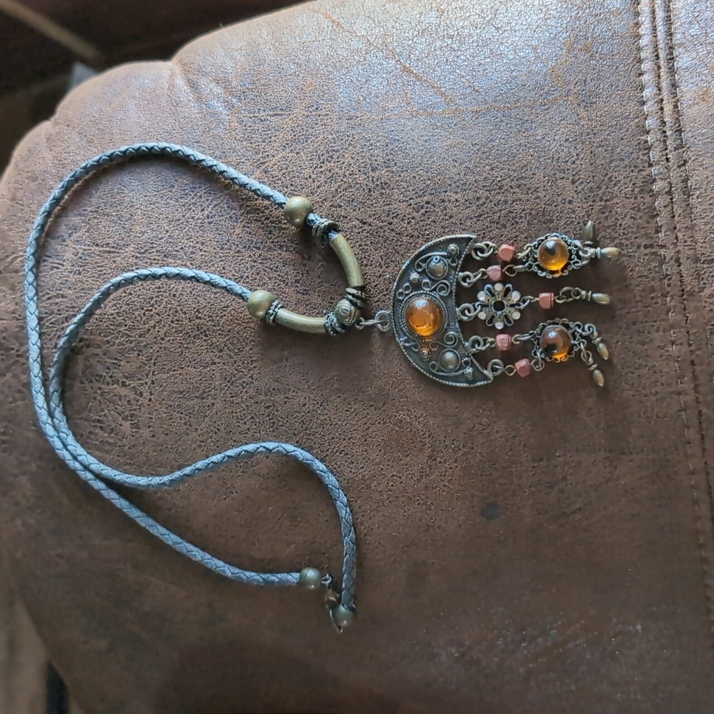 Bohemian Pendant Necklace with Orange Stone